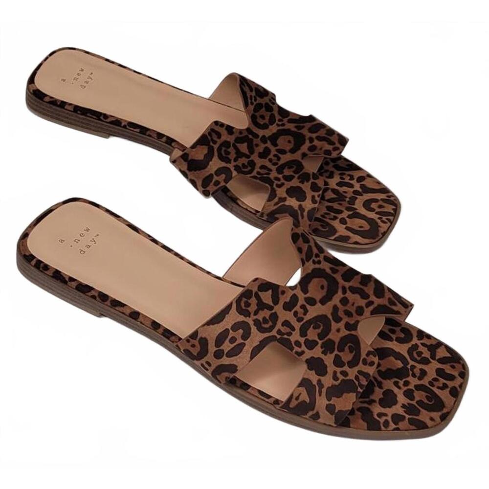 a new day Leopard Print Easy On Off Cheetah Women's Sandals Shoes Size 11